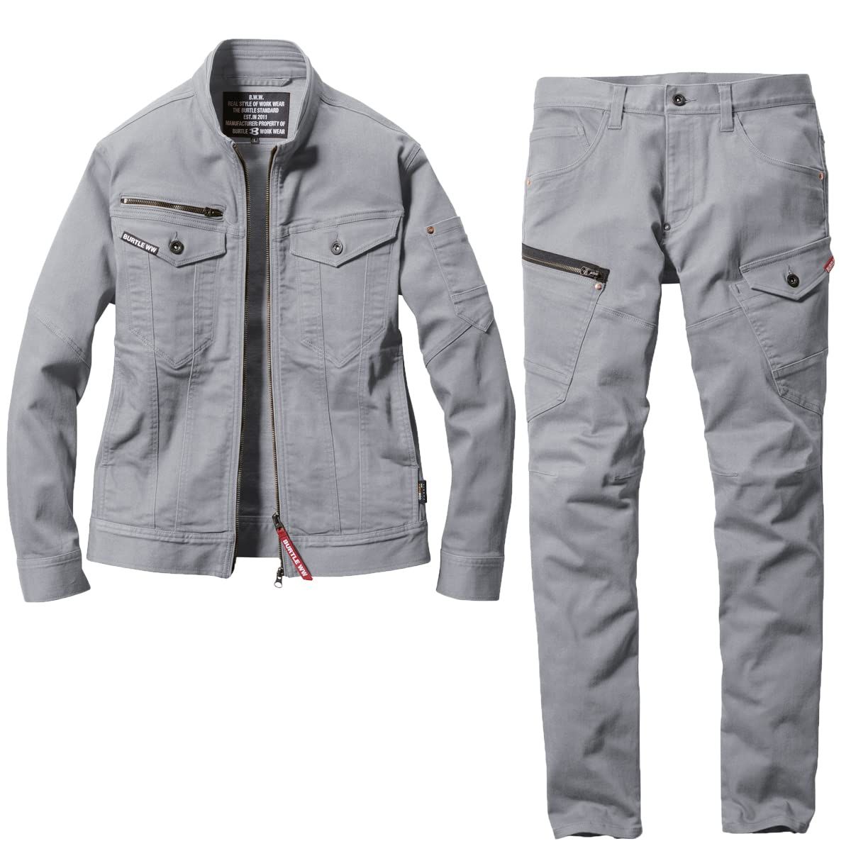 新品 [バートル] 作業服 上下セット コーデュラ素材 デニム ストレッチ ジャケット カーゴパンツ 接触冷感 5011 5012 (ジャケットL/パンツL 60.アッシュグレー)
