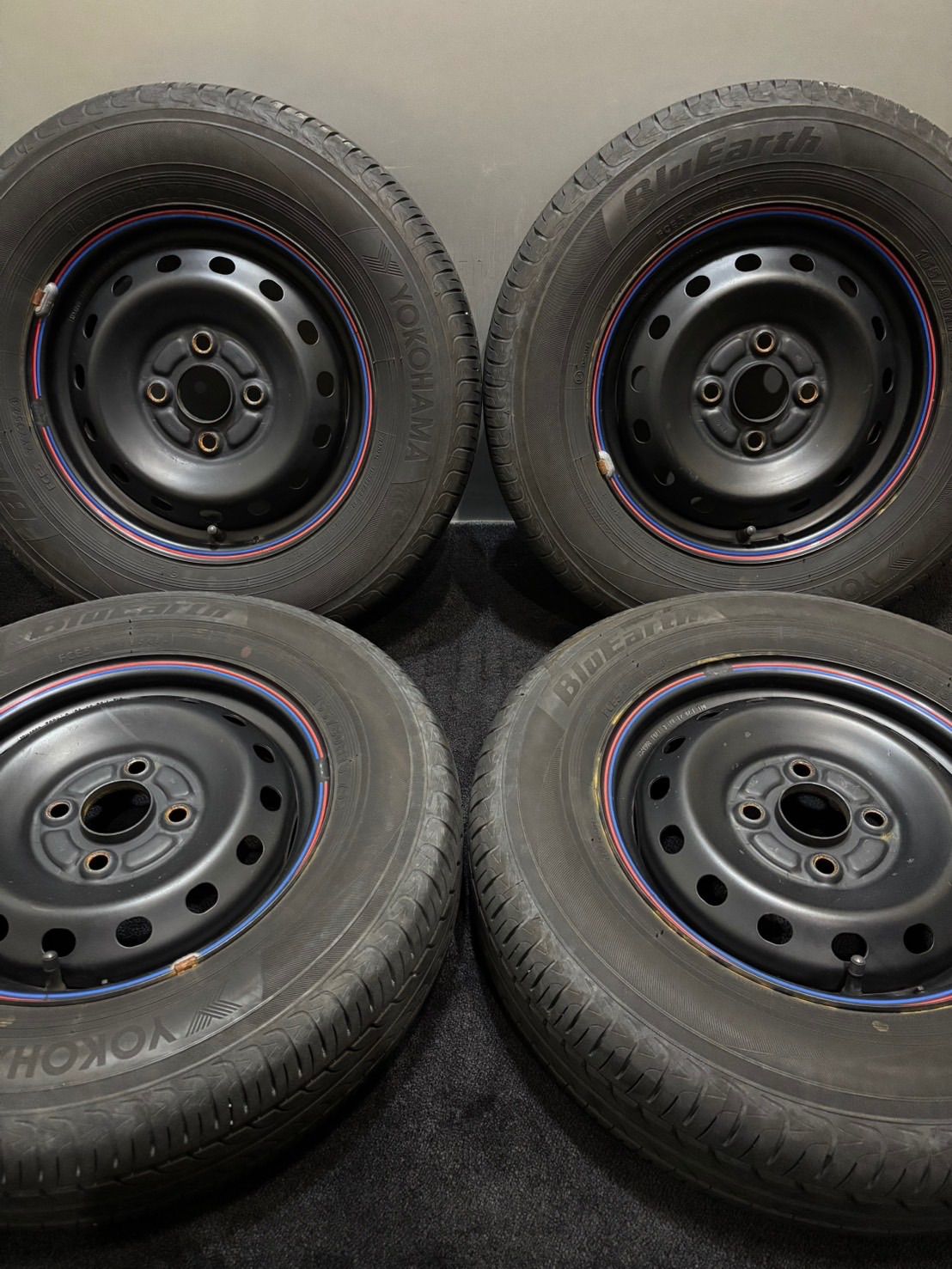 ★155/80R13 YOKOHAMA/BluEarth 23年製 ホンダ 純正 スチール 13インチ 4J +35 100 4H 夏タイヤ 4本 N-BOX N-ONE N-WGN (南1-M196)