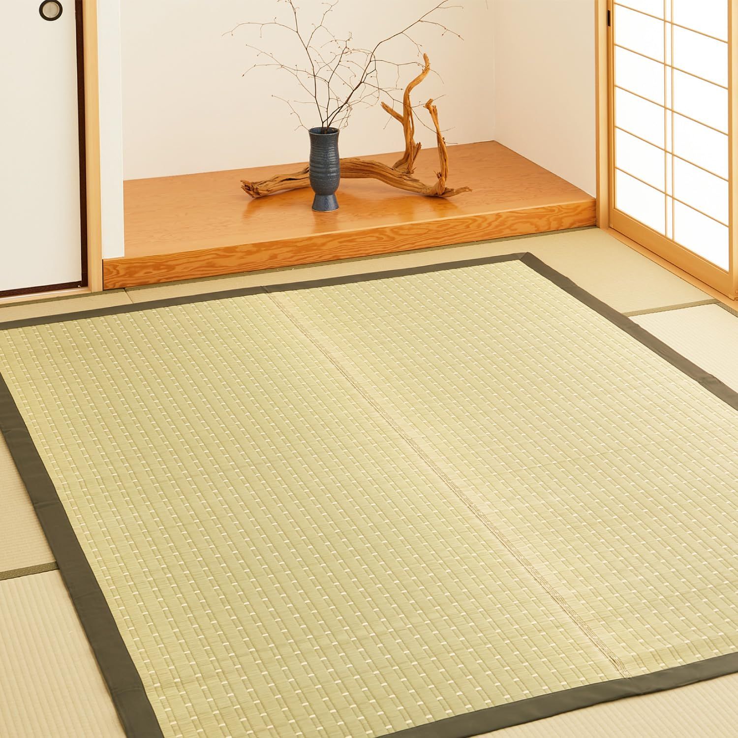 新品 萩原 国産い草ラグ 裏貼り ナチュラル 約191×191cm 「吉兆」 掛川織 シンプル モダン 滑り止め付き 抗カビ