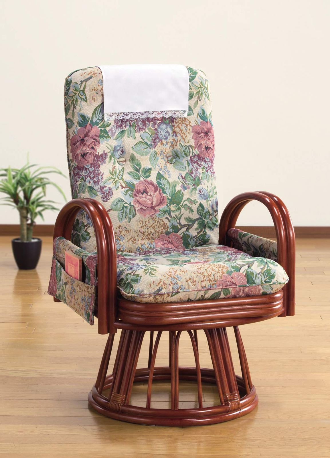 新品 ファミリー・ライフ(Family-life) 座椅子 花柄 約幅55×奥行6593×高さ86100cm 籐製 リクライニング機能付き