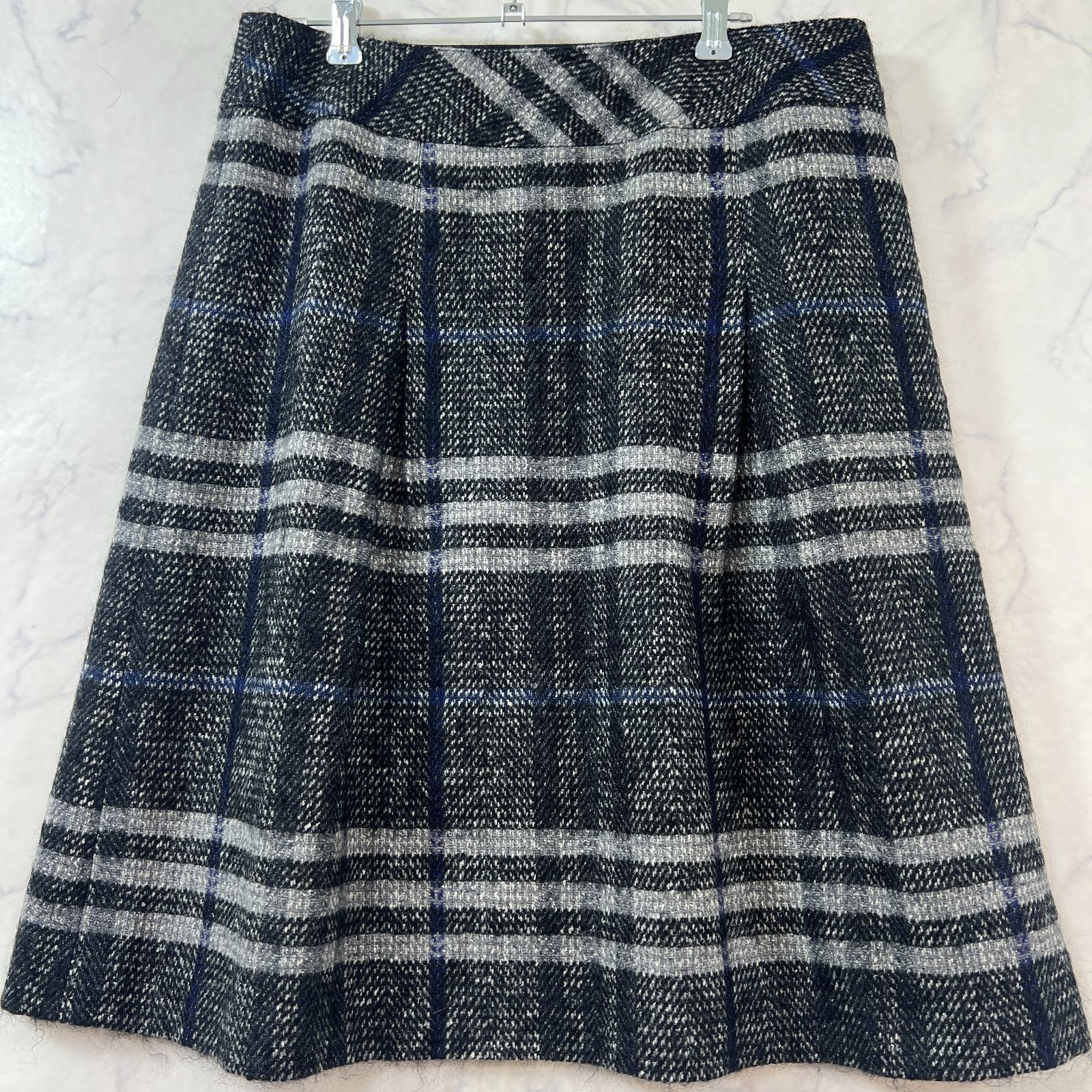 バーバリーロンドン メガチェック ツイードスカート ロング ノバチェック 大きいサイズ ウール ネイビー BURBERRY LONDON B2436