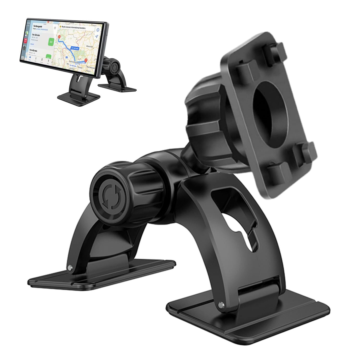 Carplayマウント Carplayスクリーンブラケット デュアル接着ベース あらゆる表面用 360°回転ダッシュマウントホルダースタンド Appleカープレイ用 カーステレオディスプレイ画面 バックカメラモニター用