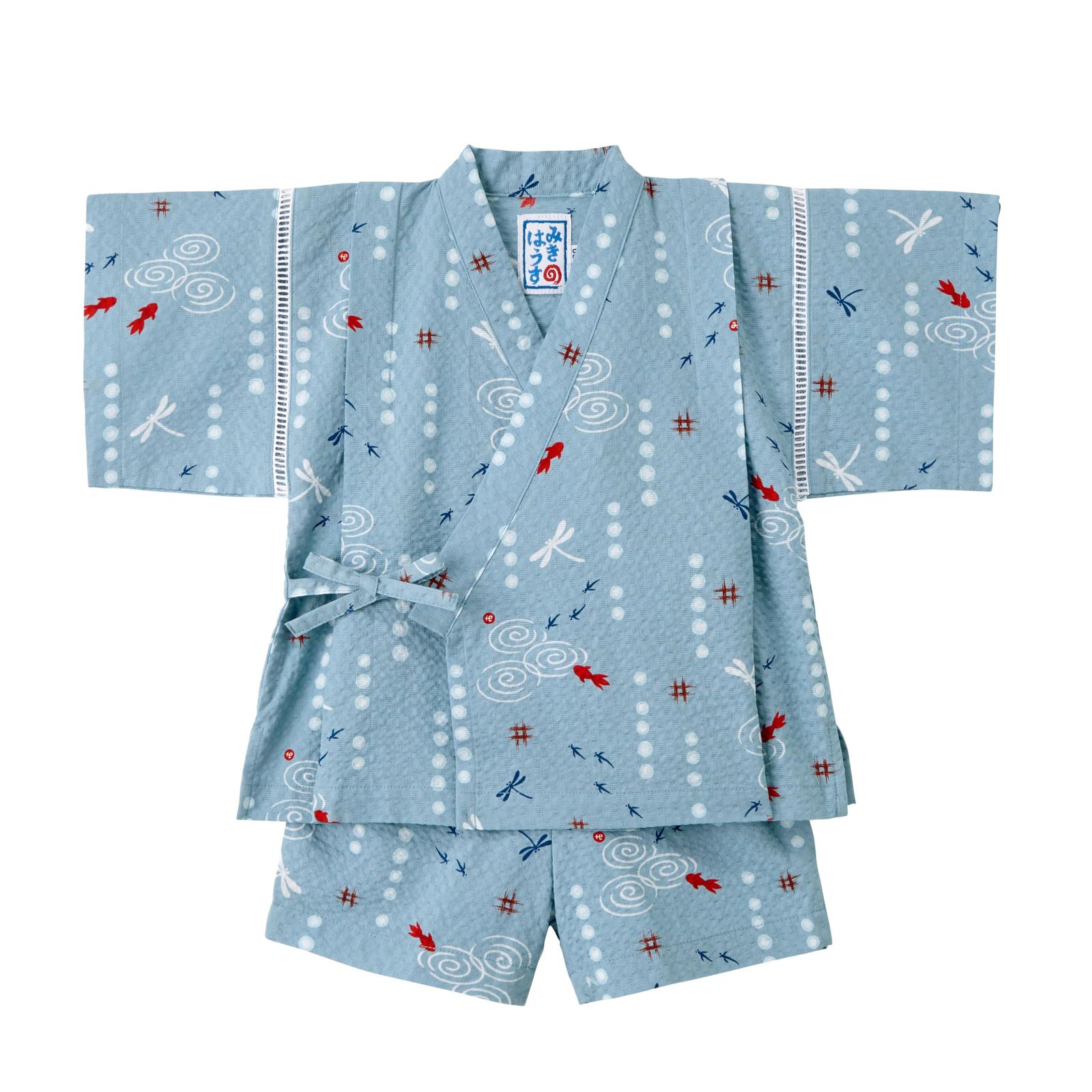 新品 [ミキハウス] 甚平スーツ 上下セット 半袖 とんぼ 金魚 日本製 男の子 花火大会 夏祭り ベビー キッズ 子供服 12-7501-682 90cm ブルー