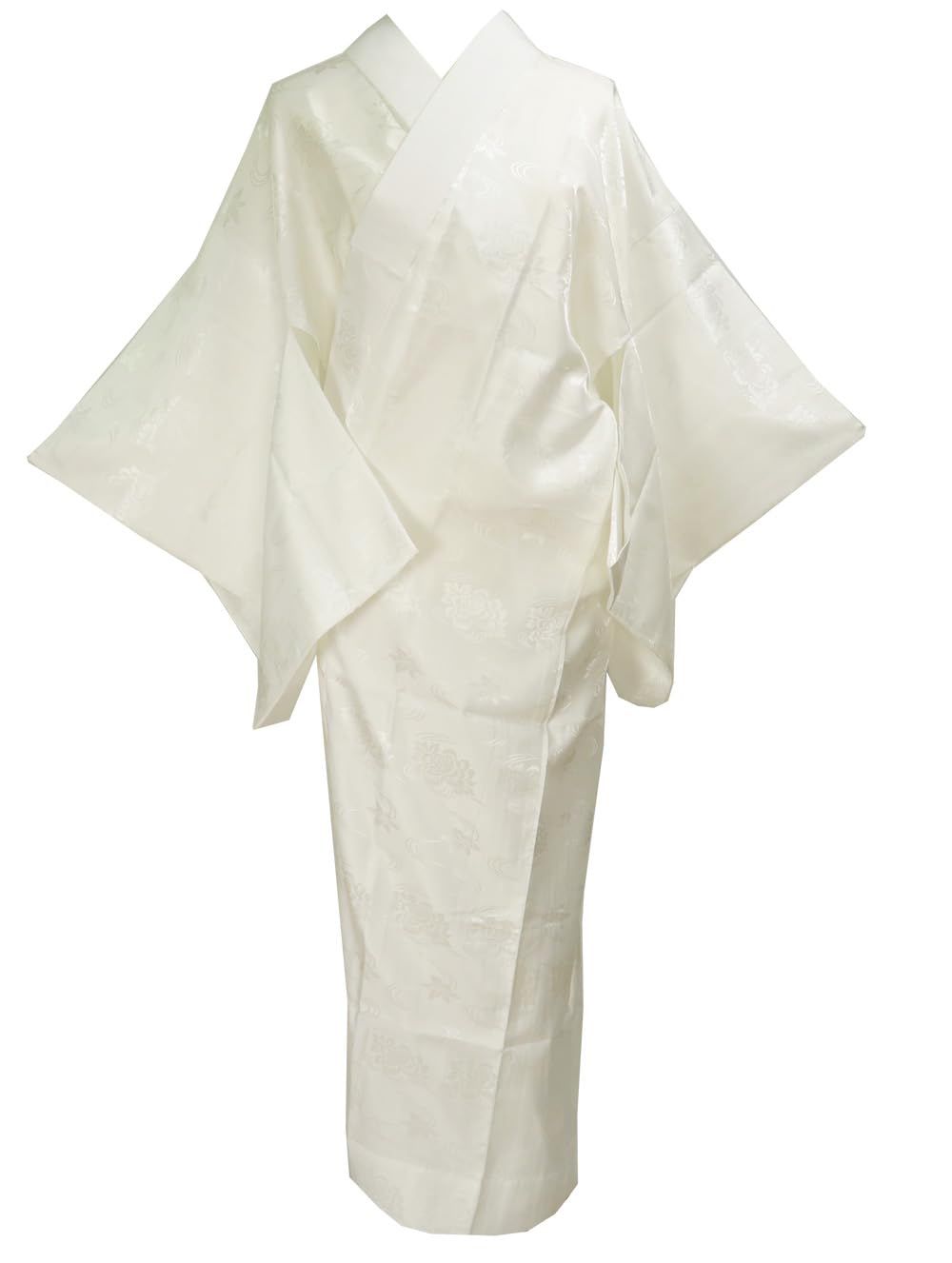 新品 洗える長襦袢 ポリエステル 長襦袢 白 綸子 一部式長襦袢 S M L LL 半衿付き 地紋入り 仕立て上がり (M)