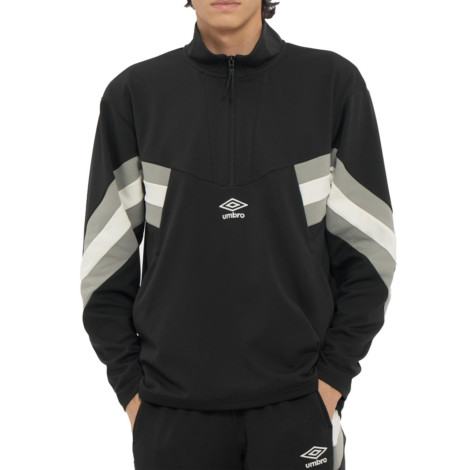 新品 【THE THIRD by UMBRO】ウォームアップハーフジップトップ UF5FJG11M_BK00_S