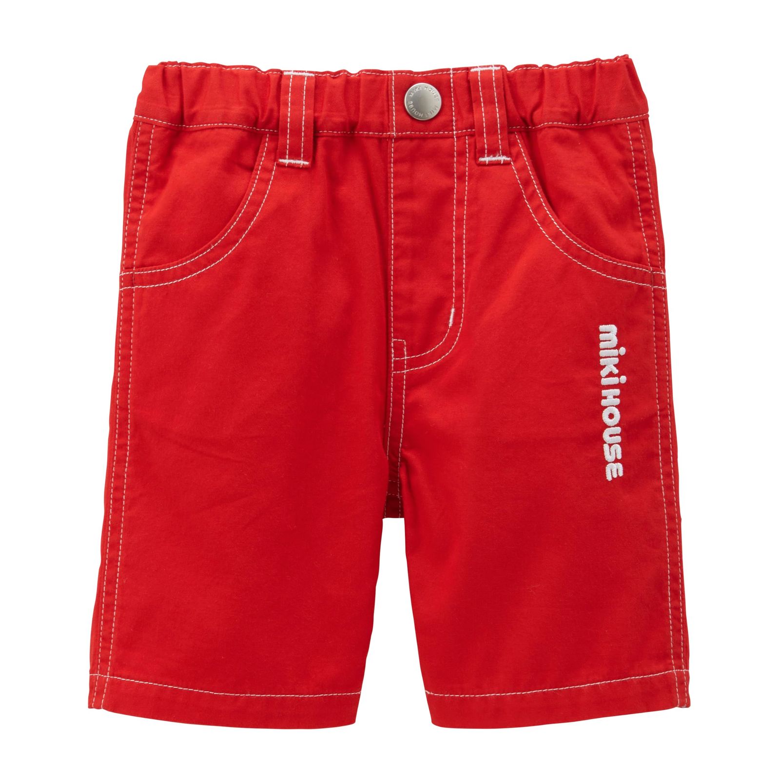 新品 [ミキハウス] 6分丈パンツ ハーフパンツ 無地 ロゴ シンプル 男の子 女の子 ベビー キッズ 子供服 通園 通学 ズボン 10-3129-688 90cm 赤