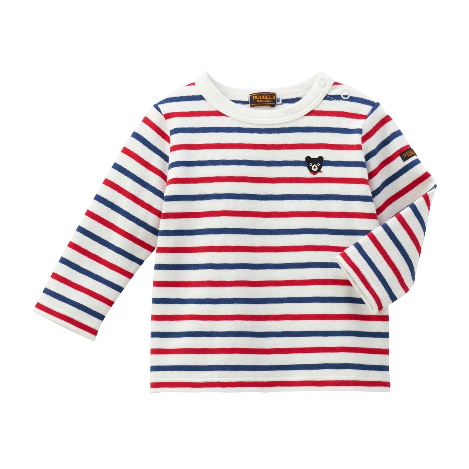 新品 [ミキハウス] ミキハウスダブルビー 長袖Ｔシャツ ボーダー 厚手 くま 日本製 男の子 女の子 ベビー キッズ 子供服 通園 通学 60-5237-498 120cm 赤×紺 12,276円