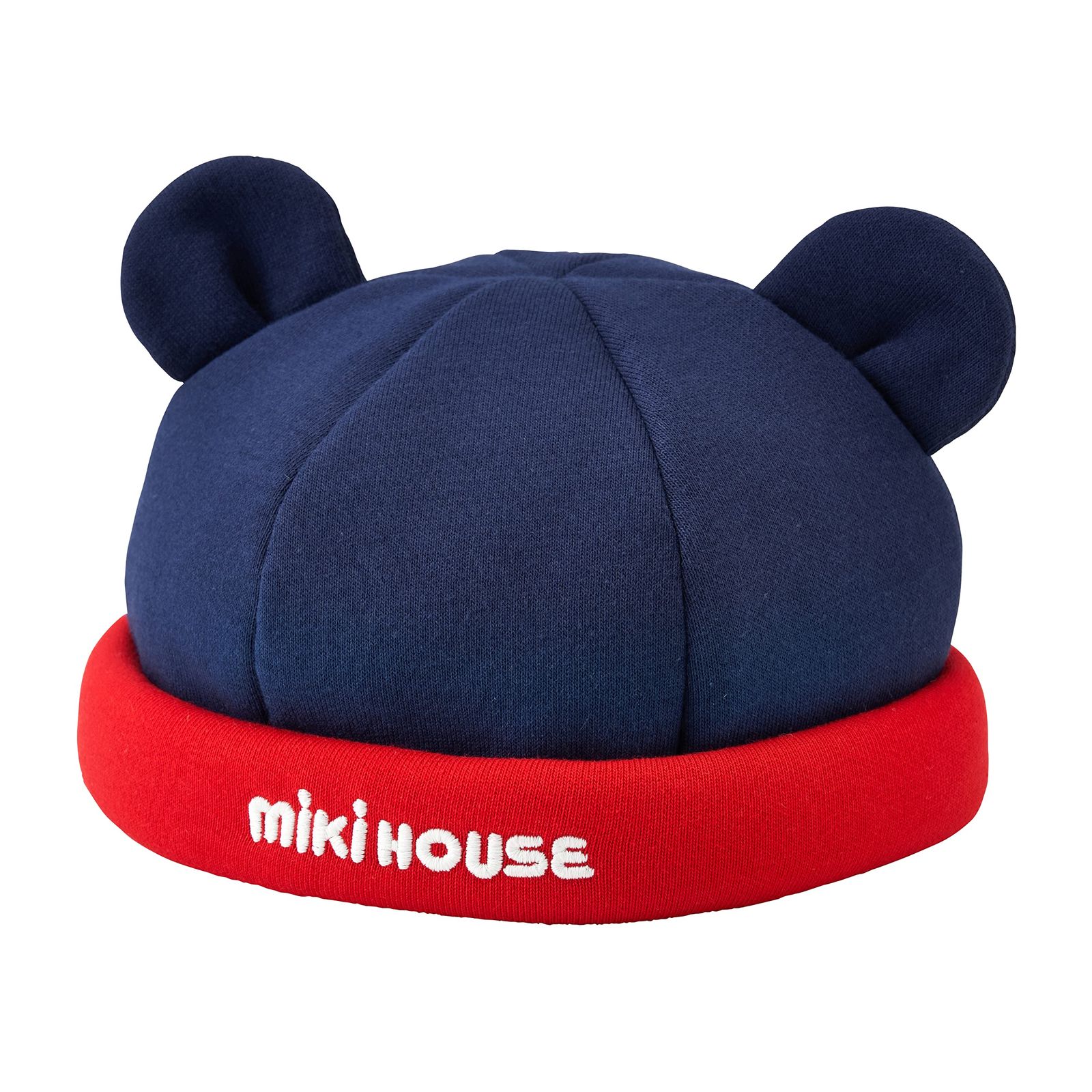 新品 [ミキハウス] ロールキャップ フード 帽子 ロゴ UVカット 日本製 男の子 女の子 新生児 赤ちゃん ベビー キッズ ベビー服 子供服 10-9119-498 M(48-52cm) 紺
