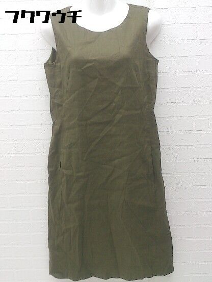 ◇ INED イネド バックジップ リネン混 ノースリーブ 膝丈 ワンピース 11サイズ カーキ系 レディース 【中古】 【1002798904477】
