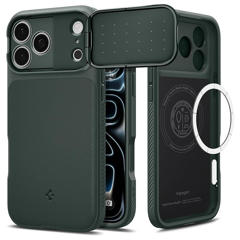 【新品】 Spigen 【創業18年の技術力】 iPhone 17 Pro ケース MagSafe対応 カメラカバー レンズ保護 マグネット搭載 マット 耐衝撃 米軍MIL規格 オプティック・アーマー・マグフィット (アビス・グリーン) ACS09954 0
