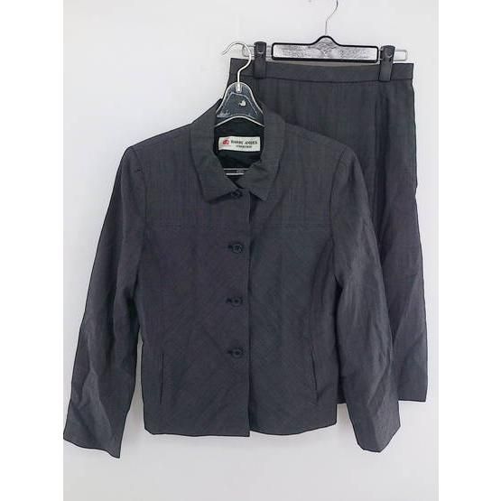 ◇ HARDY AMIES ハーディ エイミス 膝下丈 シングル スカート スーツ セットアップ 上下 11 ダークグレー系 * 【1002796718373】