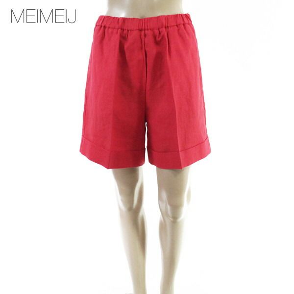 80%OFF 新品 メイメイジェイ MEIMEI J パンツ 40 EPT1176 Mサイズ レッド レディース キュロットパンツ ショートパンツ リネン イタリア製