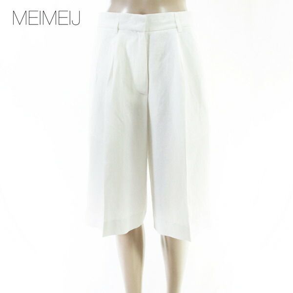 80%OFF 新品 メイメイジェイ MEIMEI J パンツ 40 EPT1180 Mサイズ ホワイト レディース ハーフ丈パンツ タック入りパンツ イタリア製
