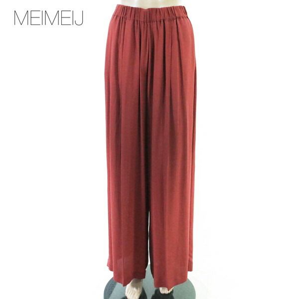 80%OFF 新品 メイメイジェイ MEIMEI J パンツ 40 EPT1185 Mサイズ ブラウン レディース ワイドパンツ シルクパンツ ウエストゴム イタリア製
