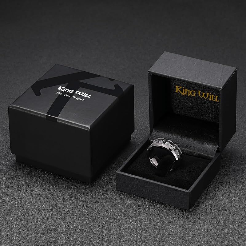 [King Will] メンズ ガンメタル タングステン結婚指輪 8mm ブラックプレート 四つ葉クローバーインレイ ポリッシュ仕上げ ベベルエッジ コンフォートフィット ラッキーリング 0
