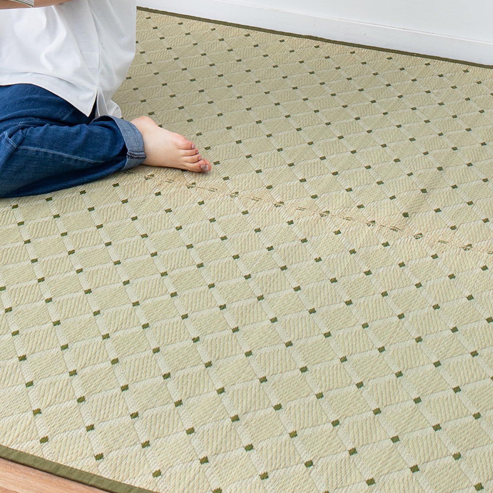 新品 萩原 国産い草カーペット ダイヤ グリーン 本間3畳(約191X286cm) 柄上敷き 花ござ シンプル