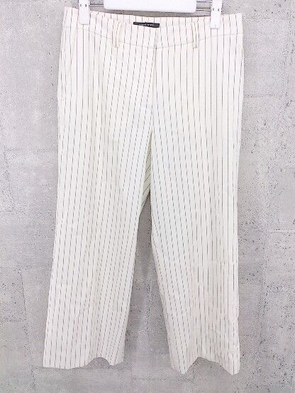◇ TRANS WORK トランスワーク ストライプ スラックス　パンツ 38 アイボリー　グレー * 1002799887939 【中古】 【1002799887939】