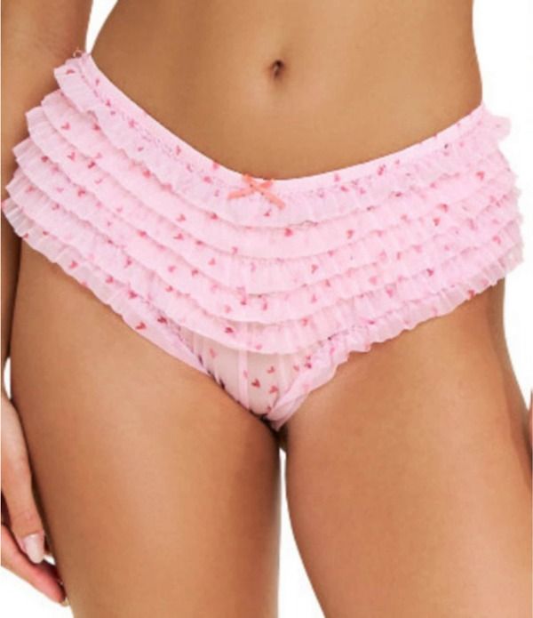 ハニーデュー インティメッツ レディース アンダーウェア パンツ ティアード プリント フリル メッシュ HONEYDEW Rumba Mesh Tiered Ruffled Heart Print Cheeky Hipster Panty Marzipan