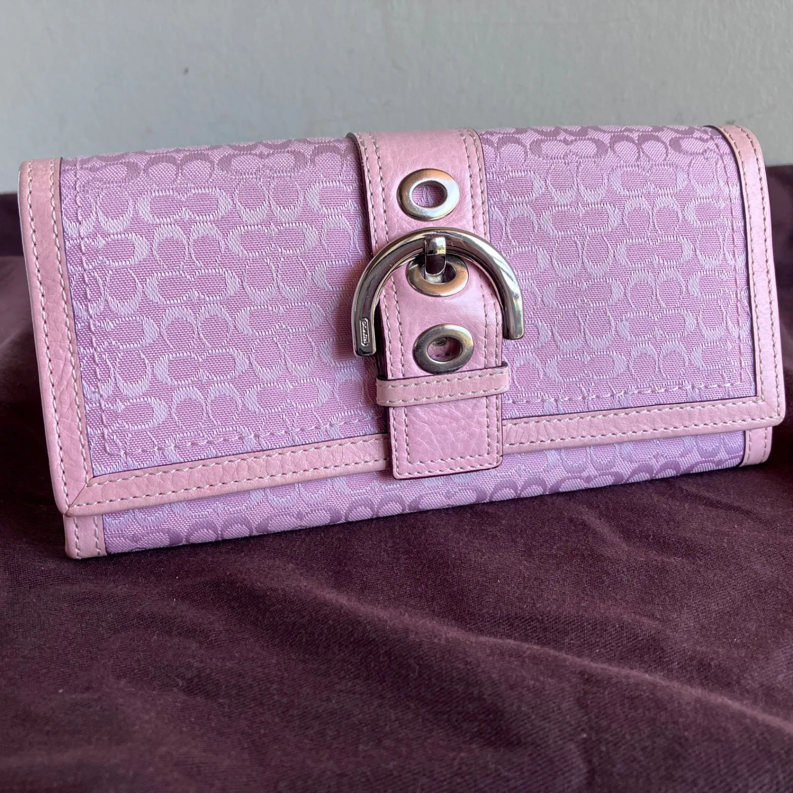 Coach Vintage Soho Multi Buckle Wallet Pink Signature Canvas