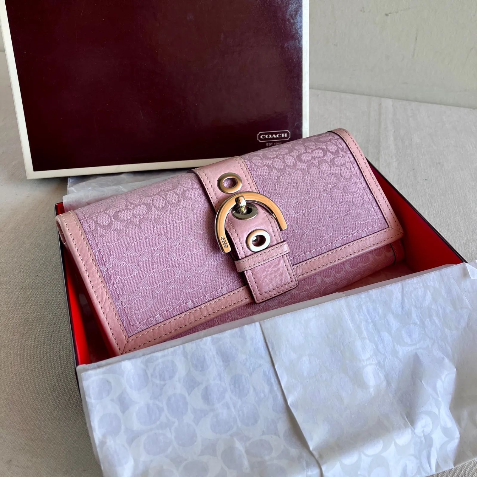 Coach Vintage Soho Multi Buckle Wallet Pink Signature Canvas