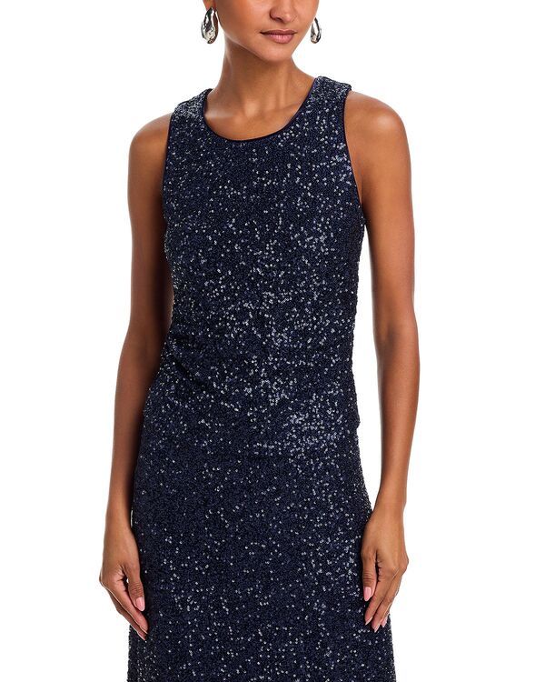 アクア レディース トップス タンクトップ ギャザー スパンコール AQUA Sequin Ruched Tank Exclusive NavyBlack ブラック