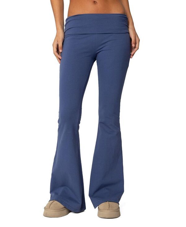 アディクテッド レディース ボトムス レギンス Edikted Aiyana Fold Over Flared Leggings Blue ブルー