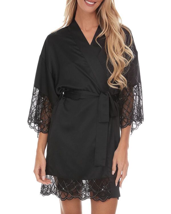 フローラニクルーズ レディース アンダーウェア ナイトウェア サテン Flora Nikrooz Gabby Satin Kimono Robe Black ブラック