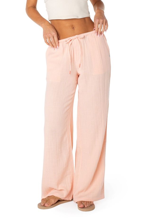 ロキシー レディース ボトムス レギンス ワイドレッグ パンツ コットン Roxy Iyla Cotton Crinkle Gauze Wide Leg Pants Tropical Peach ピーチ