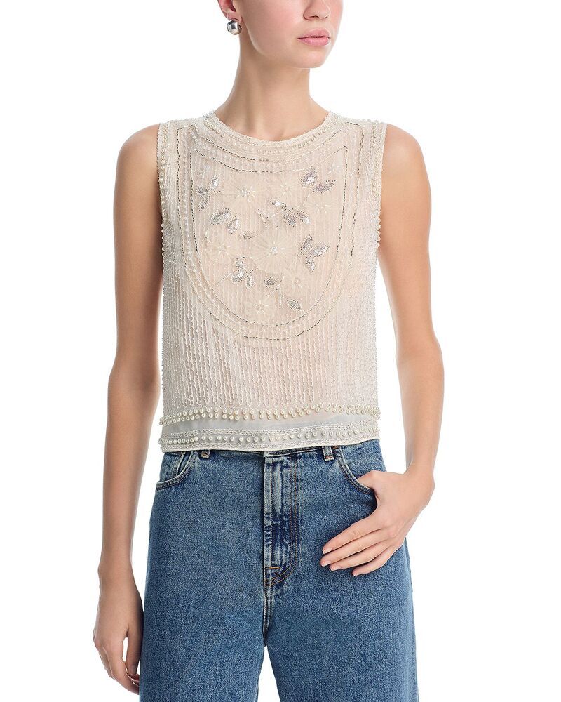 アクア レディース トップス タンクトップ AQUA Beaded Tank Top Exclusive Ivory アイボリー