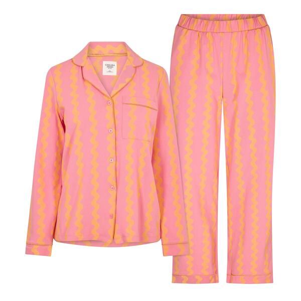 チェルシーピア レディース アンダーウェア ナイトウェア コットン Chelsea Peers Womens Cotton Long Sleeve Pyjama Set Wiggle Stripe ストライプ