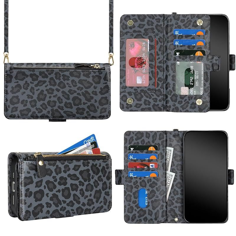 【新品】 DEYHU 対応 いphone13Pro Max ケース 手帳型 ショルダー ジッパー式 カード収納 iphone12 pro Max ケース ファスナー 財布型 肩掛け 大容量 耐衝撃 調節可能な アイフォン13 proMax カバー スタンド機能