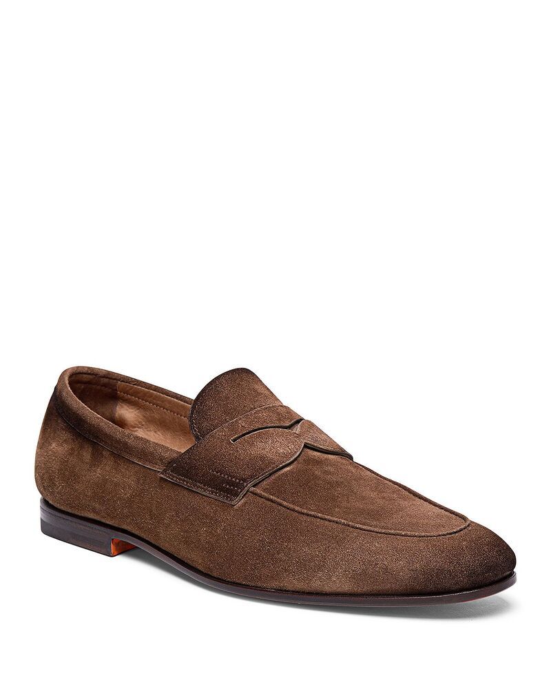 サントーニ メンズ シューズ スリッポン・ローファー スエード Santoni Carlosuede Penny Loafers Medium Brown ブラウン