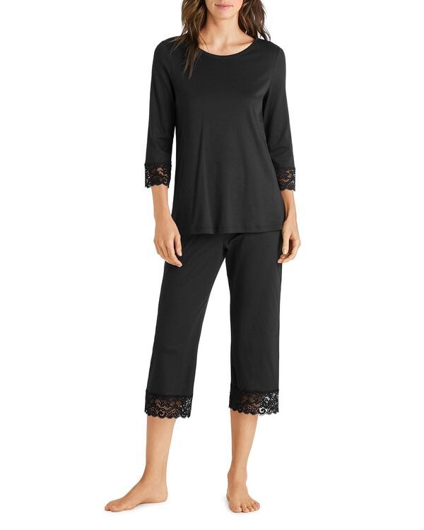 ハンロ レディース アンダーウェア ナイトウェア クロップド Hanro Moments Cropped Pajama Set Black ブラック