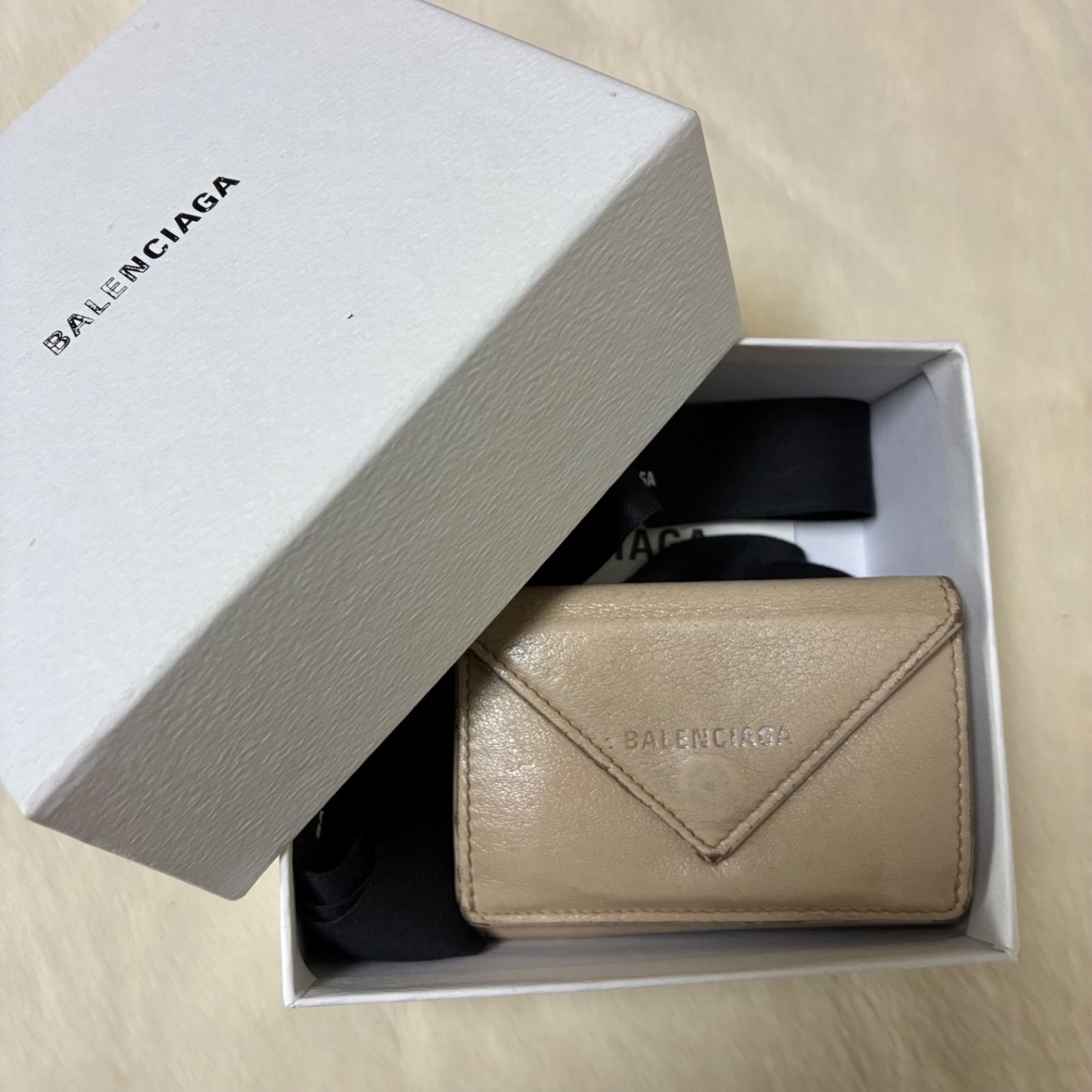 バレンシアガ BALENCIAGA ペーパーミニウォレット ベージュレザー 3 