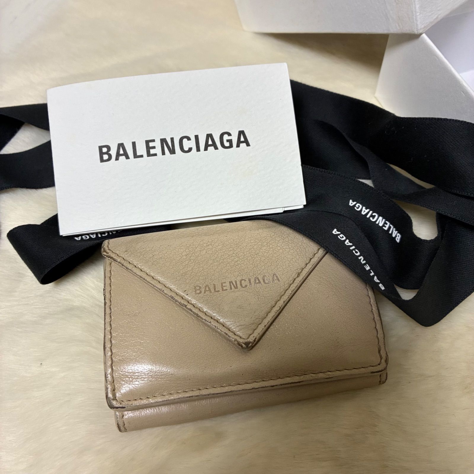 バレンシアガ BALENCIAGA ペーパーミニウォレット ベージュレザー 3 