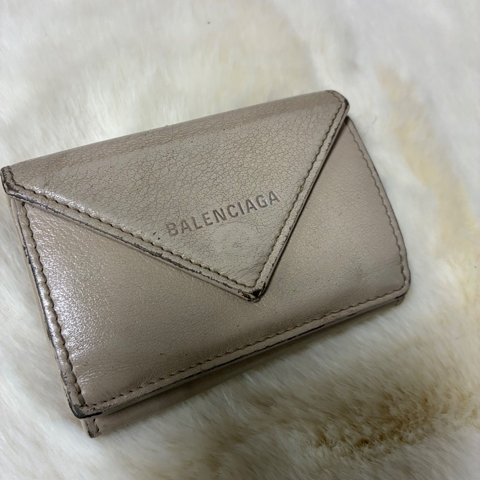 バレンシアガ BALENCIAGA ペーパーミニウォレット ベージュレザー 3 