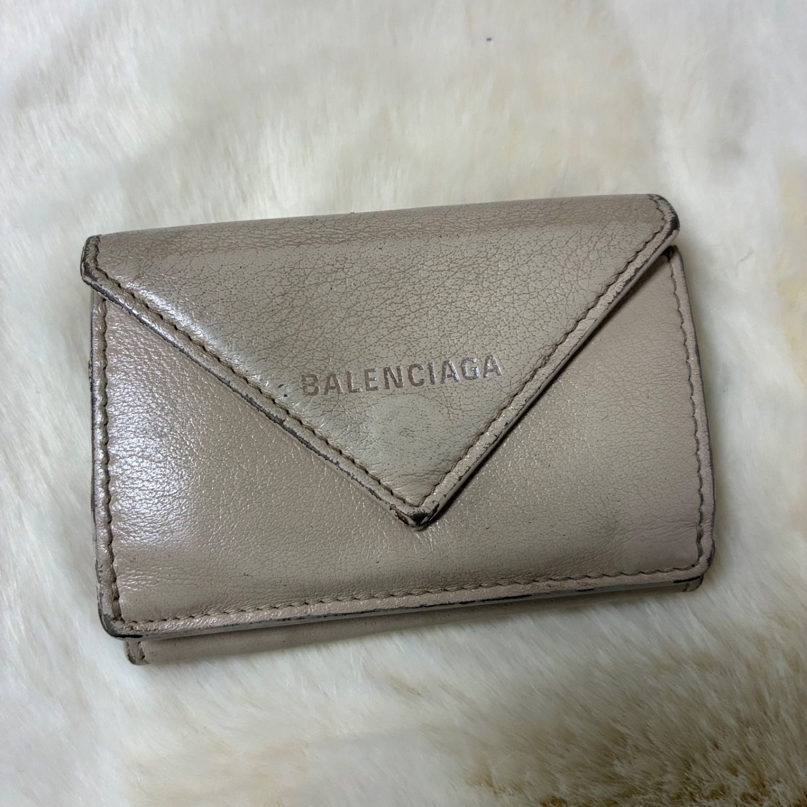バレンシアガ BALENCIAGA ペーパーミニウォレット ベージュレザー 3 