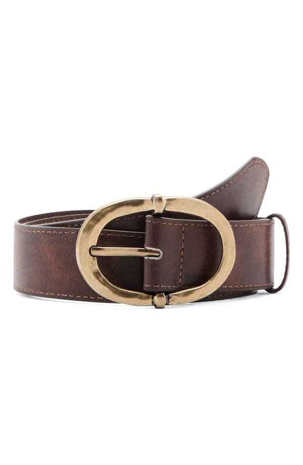 マンゴ レディース アクセサリー ベルト レザー フェイクレザー MANGO Hammered Buckle Faux Leather Belt Brown ブラウン