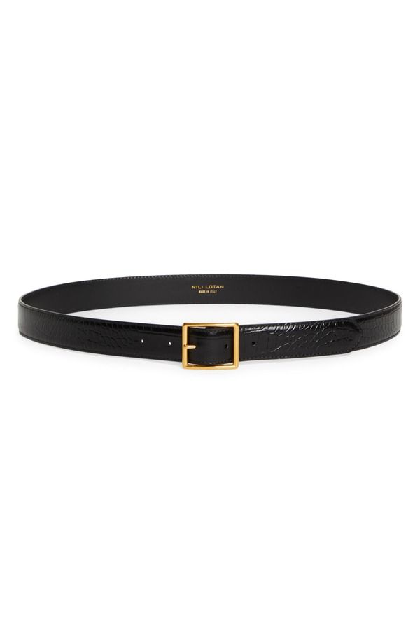 ニリロータン レディース アクセサリー ベルト レザー Nili Lotan Gabriele Croc Embossed Leather Belt Black W Antique Gold Buckle ブラック 55,990円