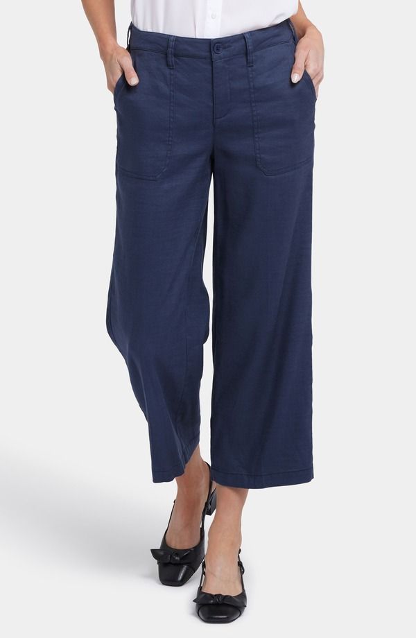 エヌワイディージェイ レディース ボトムス レギンス ワイドレッグ パンツ リネン NYDJ Wide Leg Crop Linen Blend Pants Oxford Navy ネイビー