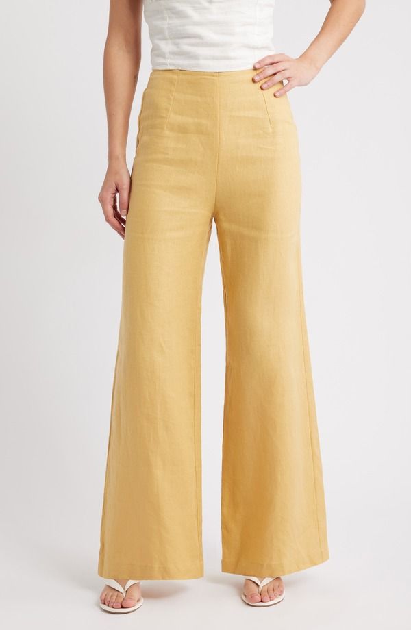 フェイスフルザブランド レディース ボトムス レギンス ワイドレッグ パンツ リネン Faithfull the Brand Syna Wide Leg Linen Pants Marigold