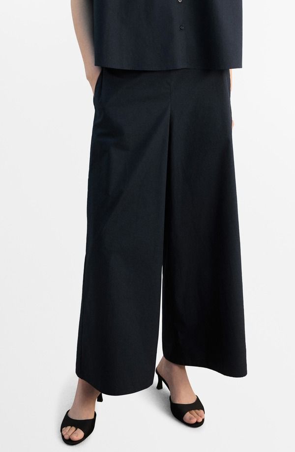 マンゴ レディース ボトムス レギンス ワイドレッグ パンツ コットン MANGO PullOn Wide Leg Cotton Pants Navy ネイビー