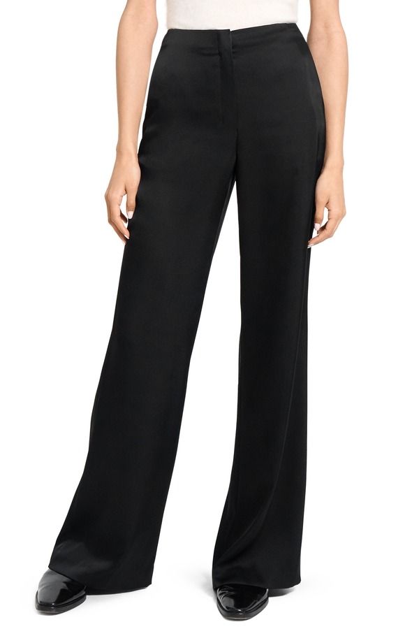 セオリー レディース ボトムス レギンス ワイドレッグ パンツ サテン Theory Fluid Satin Wide Leg Pants Black ブラック