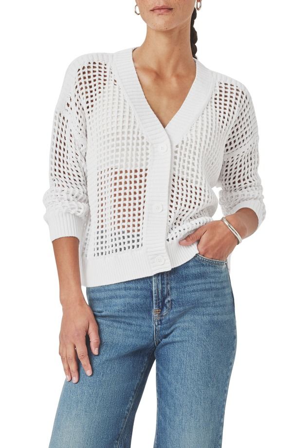 スプレンディット レディース アウター パーカー・スウェット Vネック コットン カーディガン Splendid Camellia Openwork VNeck Cotton Blend Cardigan White ホワイト