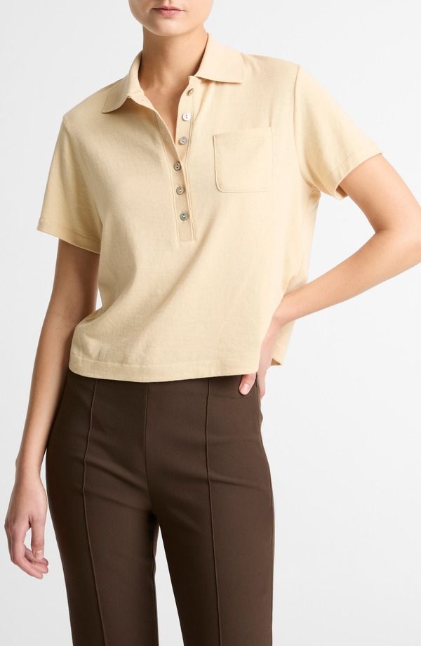 ヴィンス レディース トップス ポロシャツ コットン Vince Pocket Crop Cotton Polo Chamomile