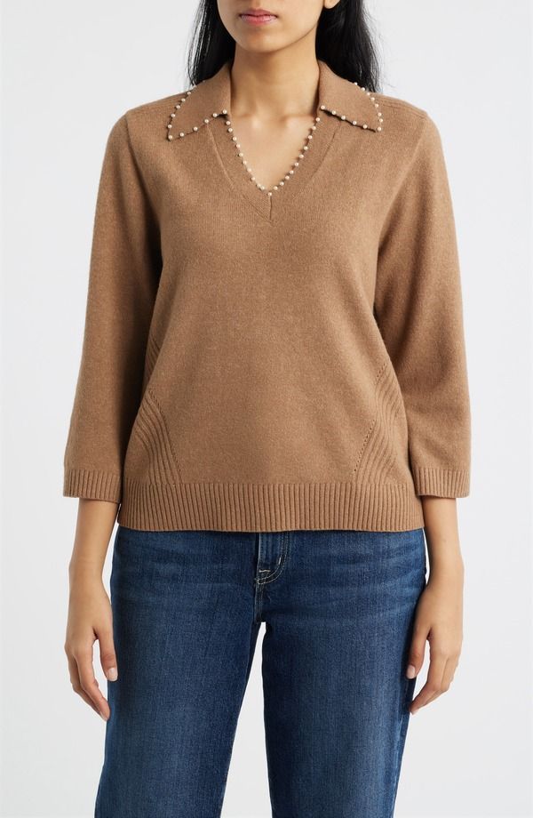 ウィットウィズダム レディース アウター パーカー・スウェット セーター Wit Wisdom Bead Trim Sweater Coffee Cake コーヒー