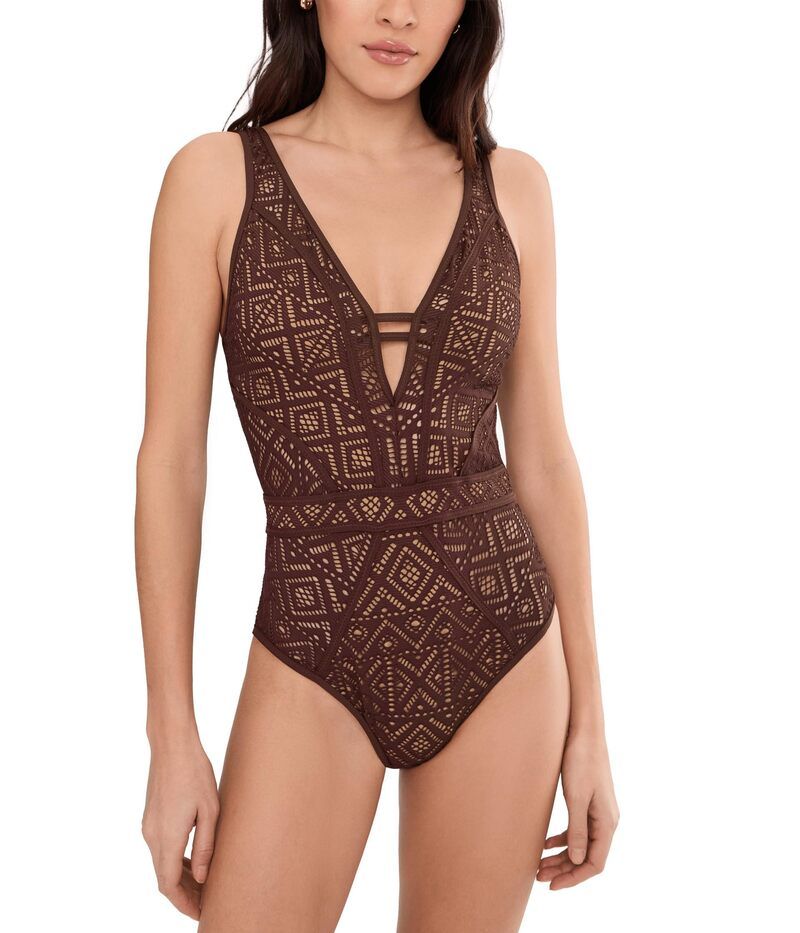 ベッカ レディース 水着 上下セット BECCA Classicolor Play Crochet Plunge OnePiece Mocha モカ