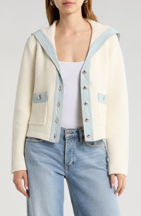 アストール レディース アウター パーカー・スウェット カーディガン ASTR the Label Briley Mixed Media Sailor Cardigan Ivory アイボリー