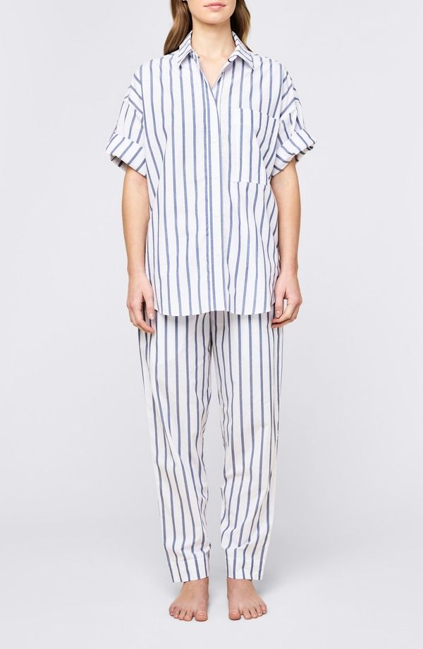 パピネール レディース アンダーウェア ナイトウェア コットン Papinelle Tyler Cotton Poplin Pajamas White Navy Stripe ホワイト