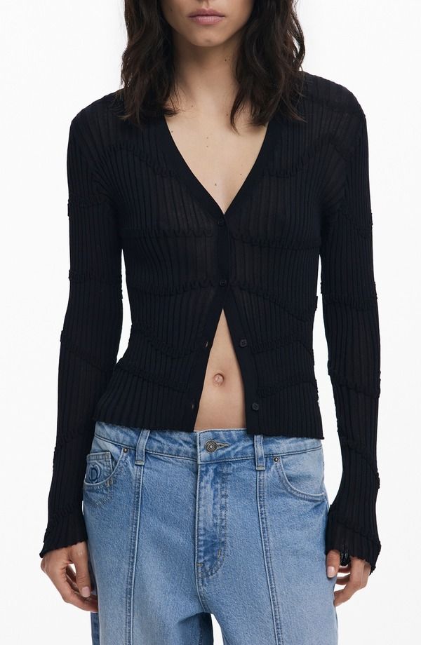 デジグアル レディース アウター パーカー・スウェット Vネック カーディガン Desigual Thin Gauge VNeck Cardigan Black ブラック